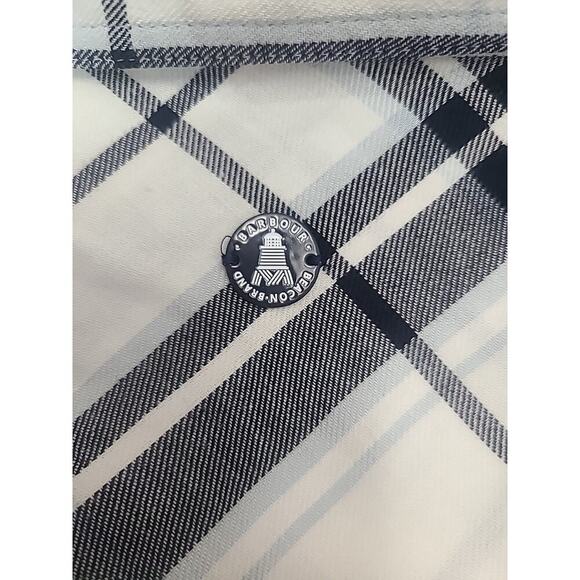 Barbour Fairway Shirt Tunic Women's 12 Blue Black White Plaid Pockets Button Up - Picture 6 of 8